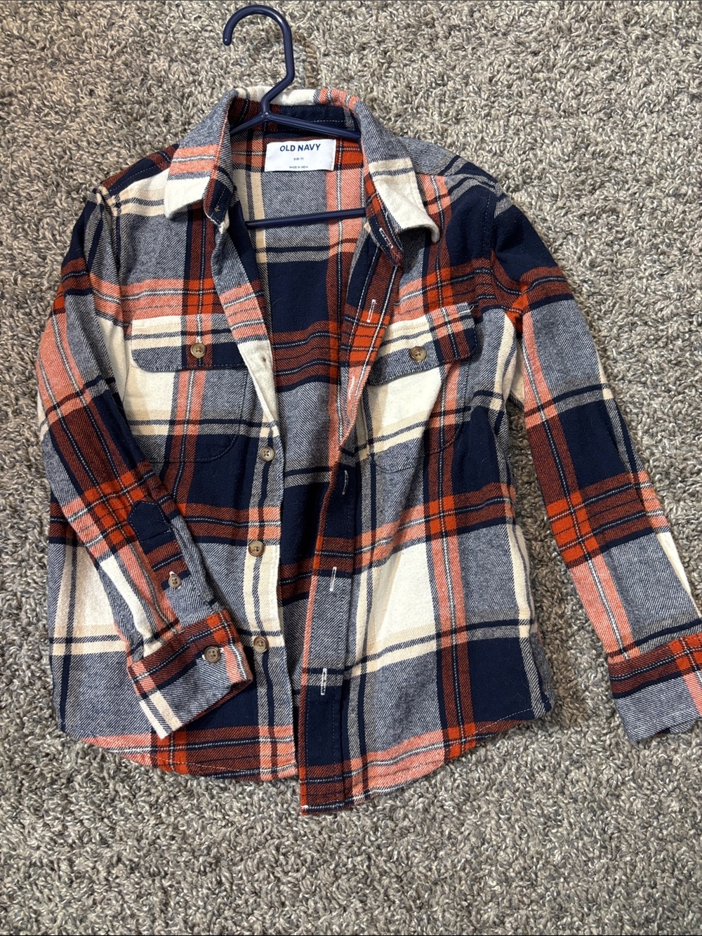 Old Navy Kids Navy, Orange & Cream Plaid Button-Down Shirt